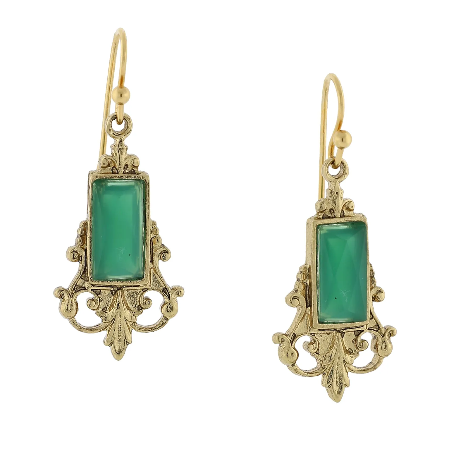 Elegant Antique-Inspired Drop Earrings with Glass Stone Baguettes from 1928 Jewelry