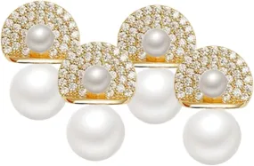 2 Pairs Pearl Earrings Silver Threader Studs for Women Elegant Rhinestone Pearl Ear Adornments