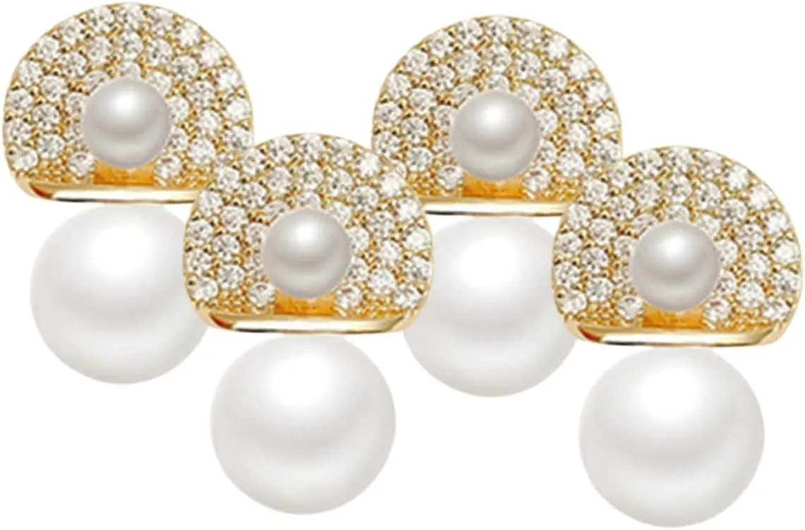 2 Pairs Pearl Earrings Silver Threader Studs for Women Elegant Rhinestone Pearl Ear Adornments
