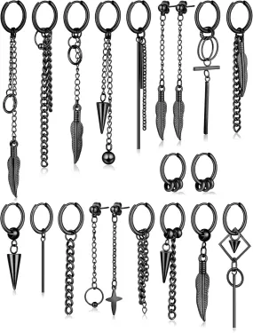 20 Pieces Men Dangle Earrings Stainless Steel Huggie Hinged Hoop for Women