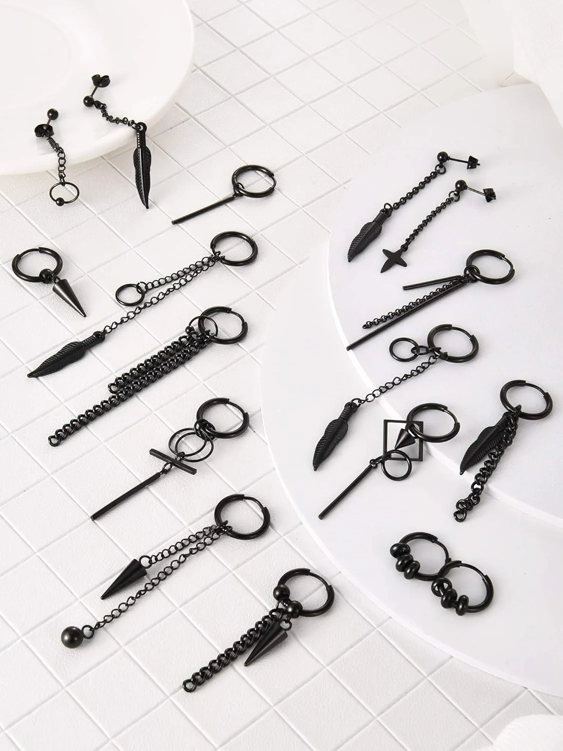 20 Pieces Men Dangle Earrings Stainless Steel Huggie Hinged Hoop for Women