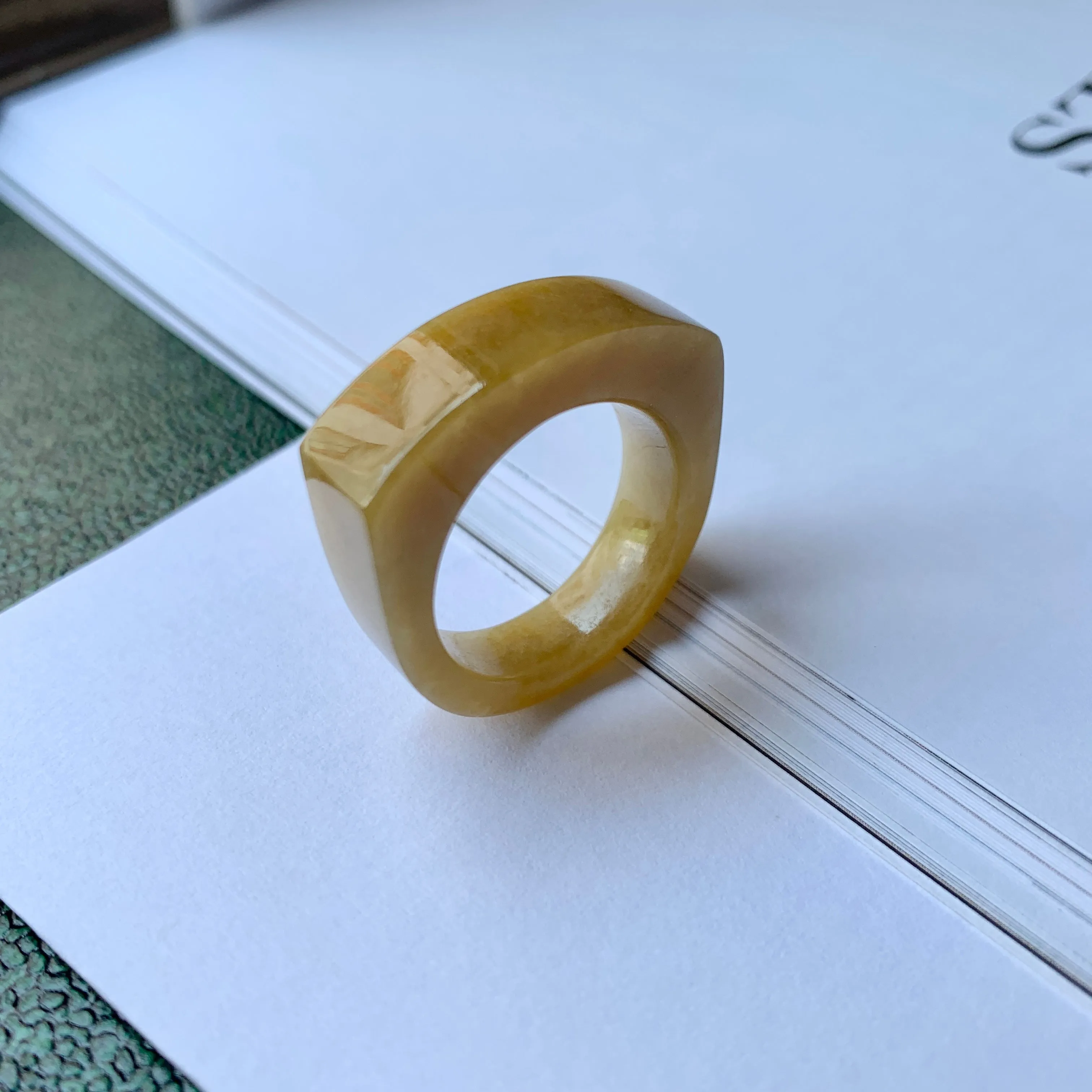20.2mm A-Grade Natural Yellow Jadeite Saddle Loaf Ring Band No.162264