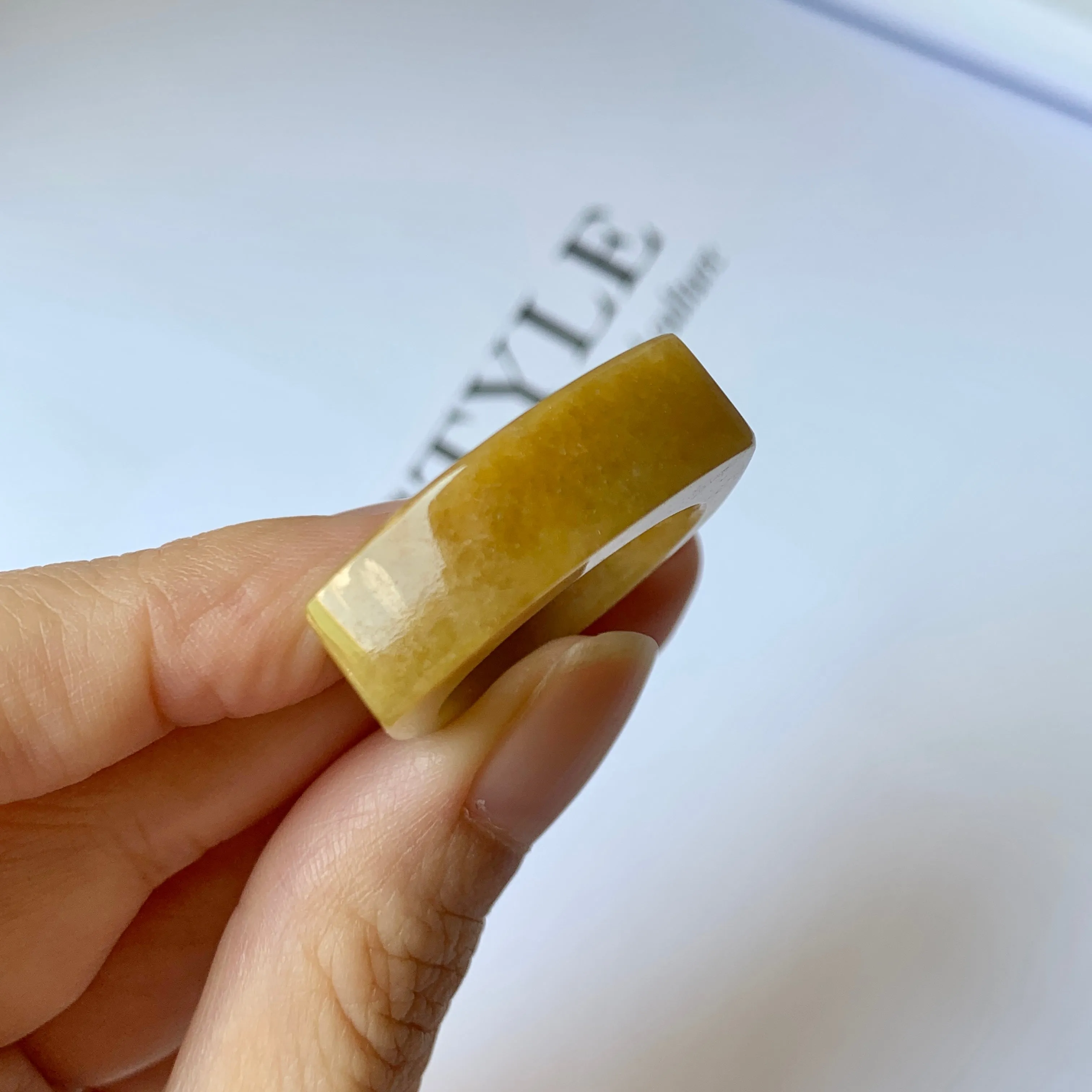 20.2mm A-Grade Natural Yellow Jadeite Saddle Loaf Ring Band No.162264