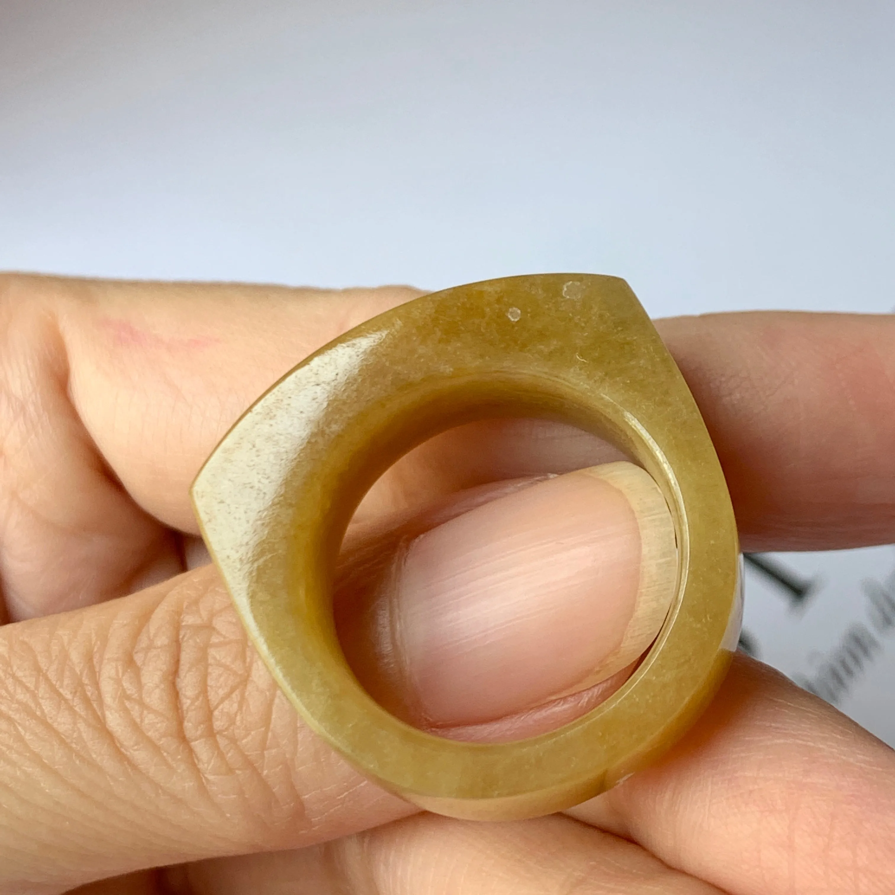 20.2mm A-Grade Natural Yellow Jadeite Saddle Loaf Ring Band No.162264