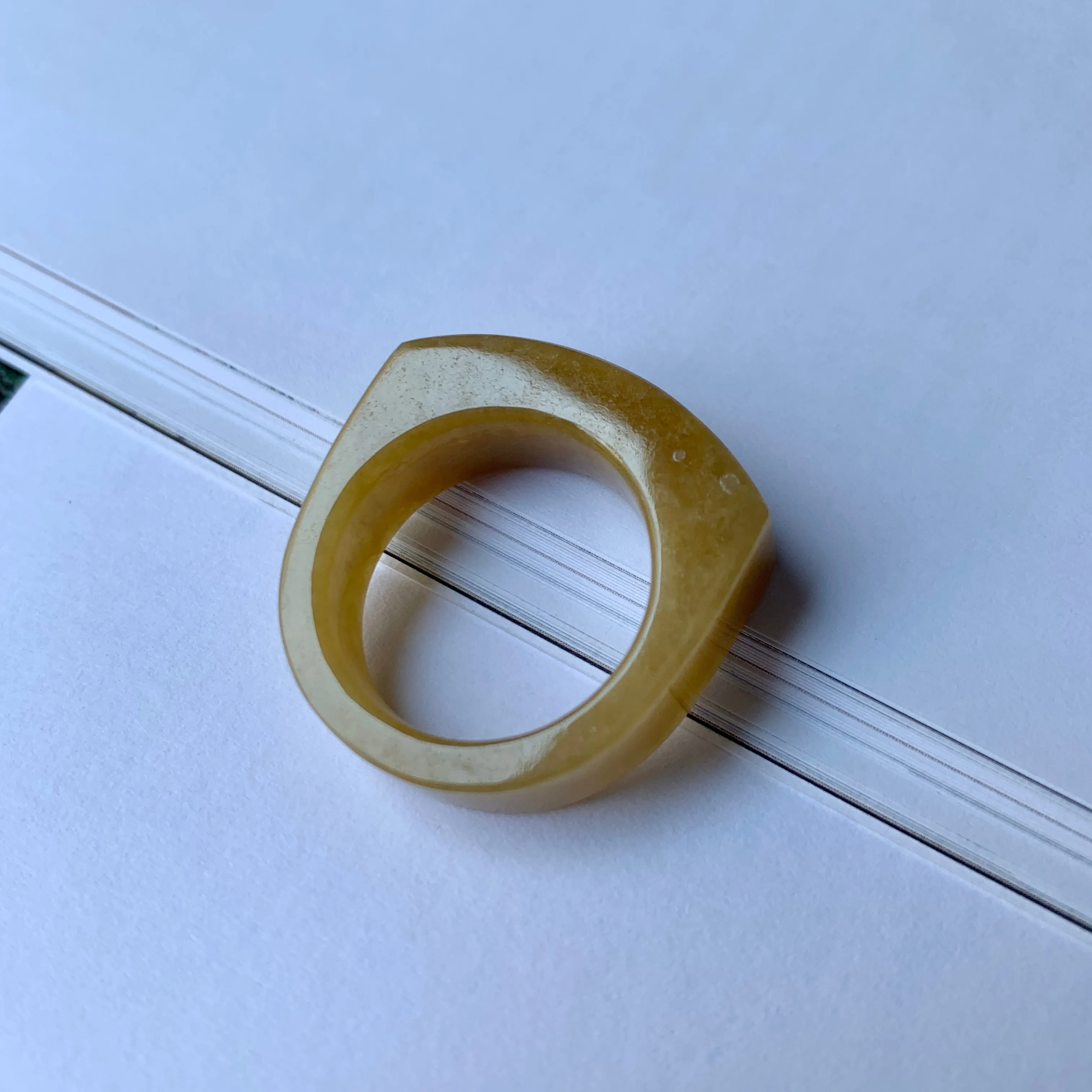 20.2mm A-Grade Natural Yellow Jadeite Saddle Loaf Ring Band No.162264