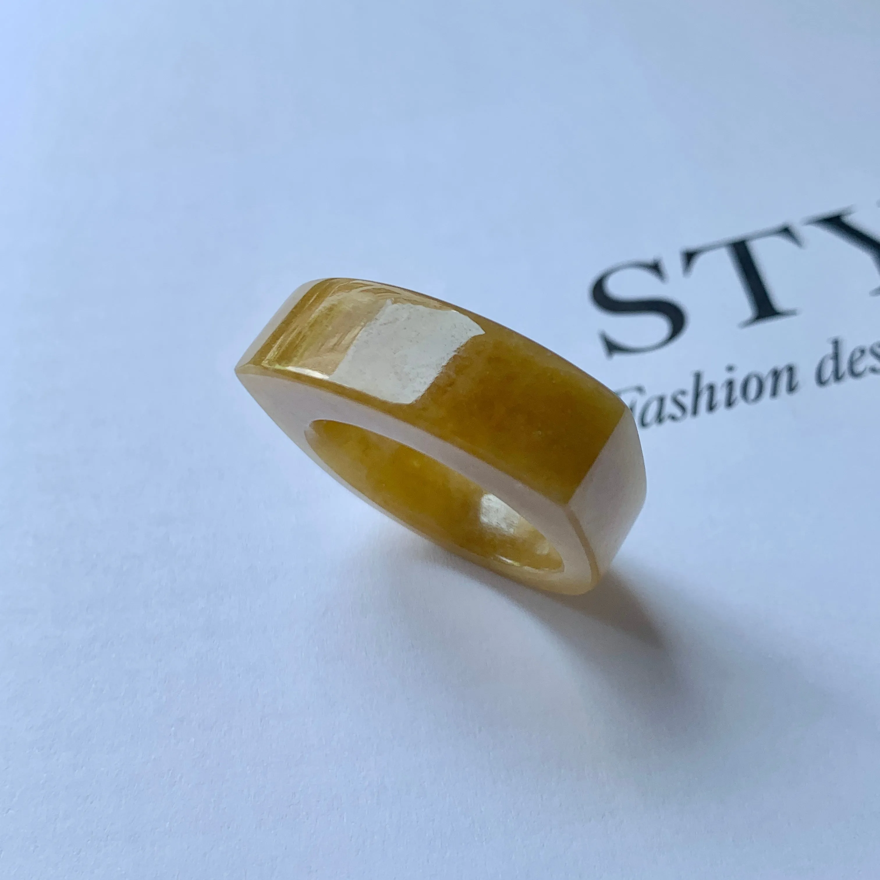 20.2mm A-Grade Natural Yellow Jadeite Saddle Loaf Ring Band No.162264