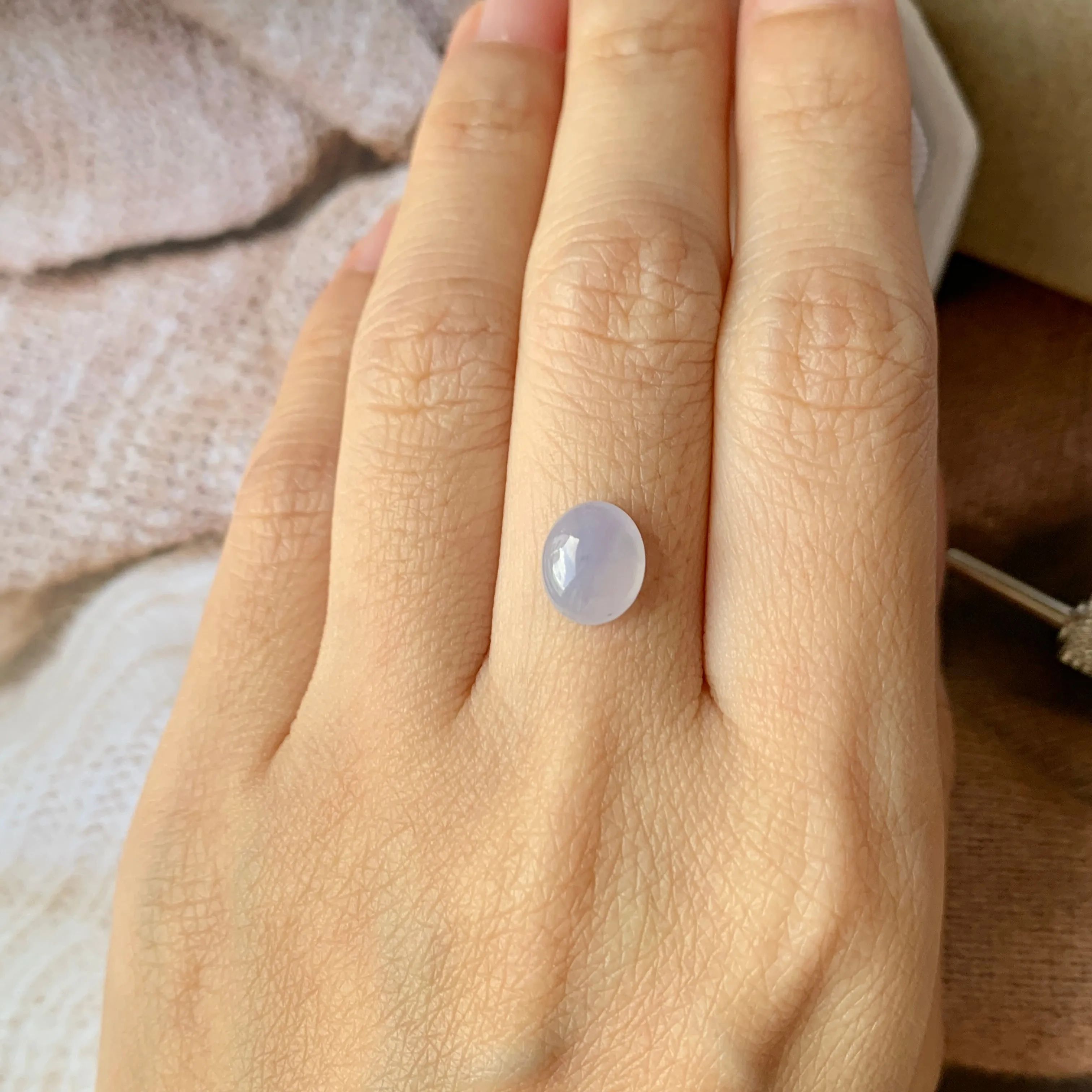 2.1 cts A-Grade Natural Light Bluish Lavender Jadeite Cabochon No.130236