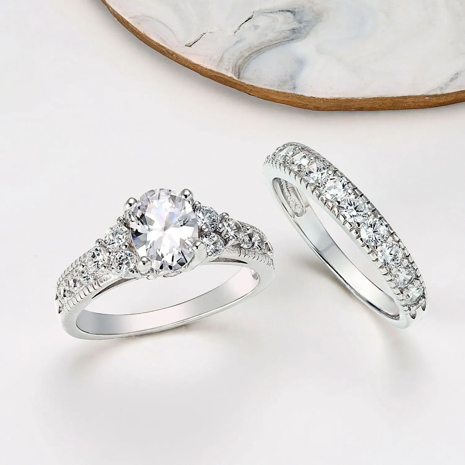 3CT Solitaire Heart AAA CZ Engagement Wedding Ring Set Sterling Silver