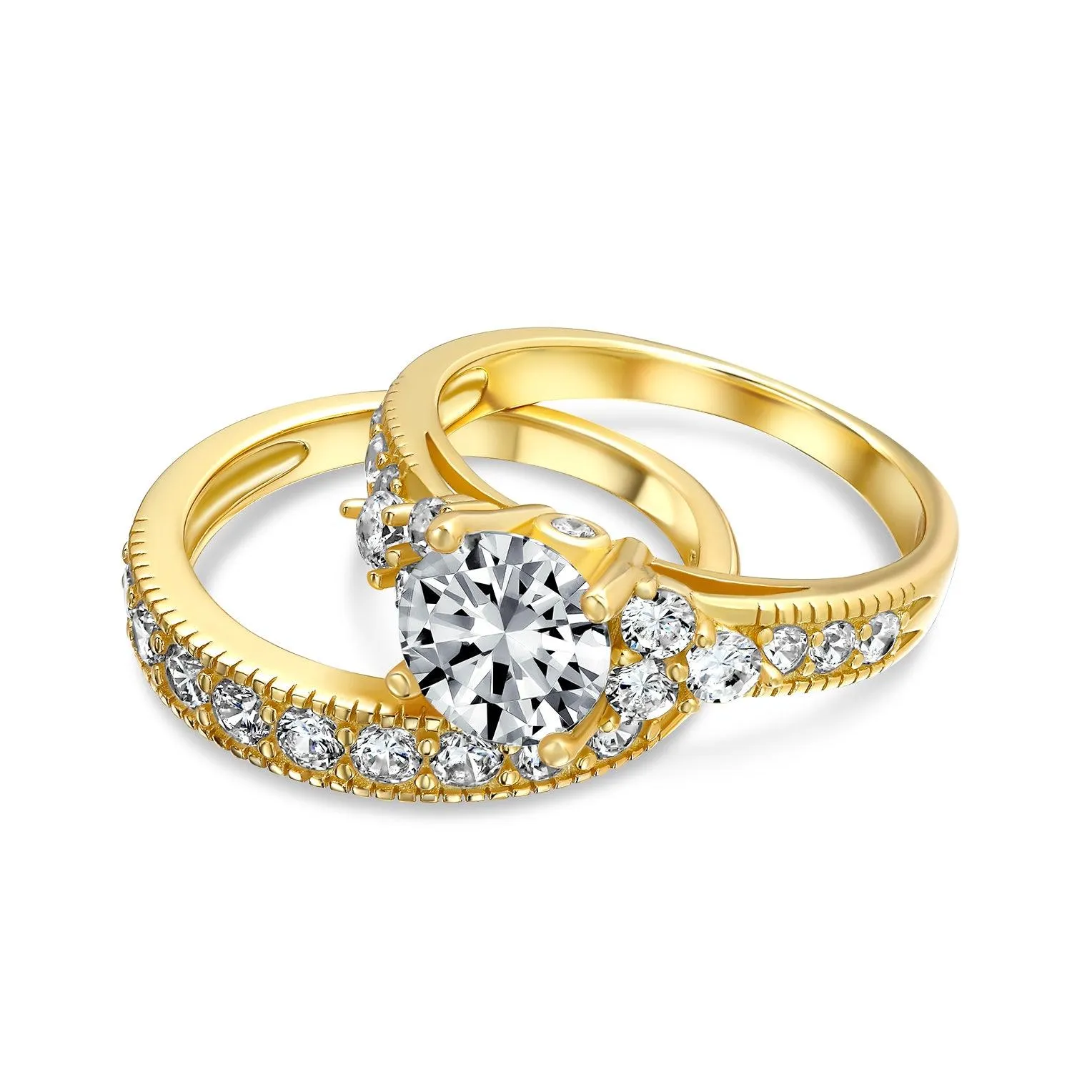 3CT Solitaire Heart AAA CZ Engagement Wedding Ring Set Sterling Silver