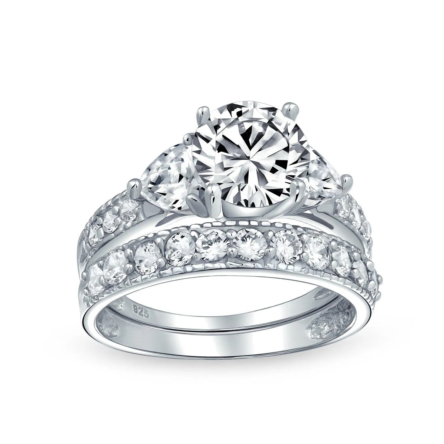 3CT Solitaire Heart AAA CZ Engagement Wedding Ring Set Sterling Silver