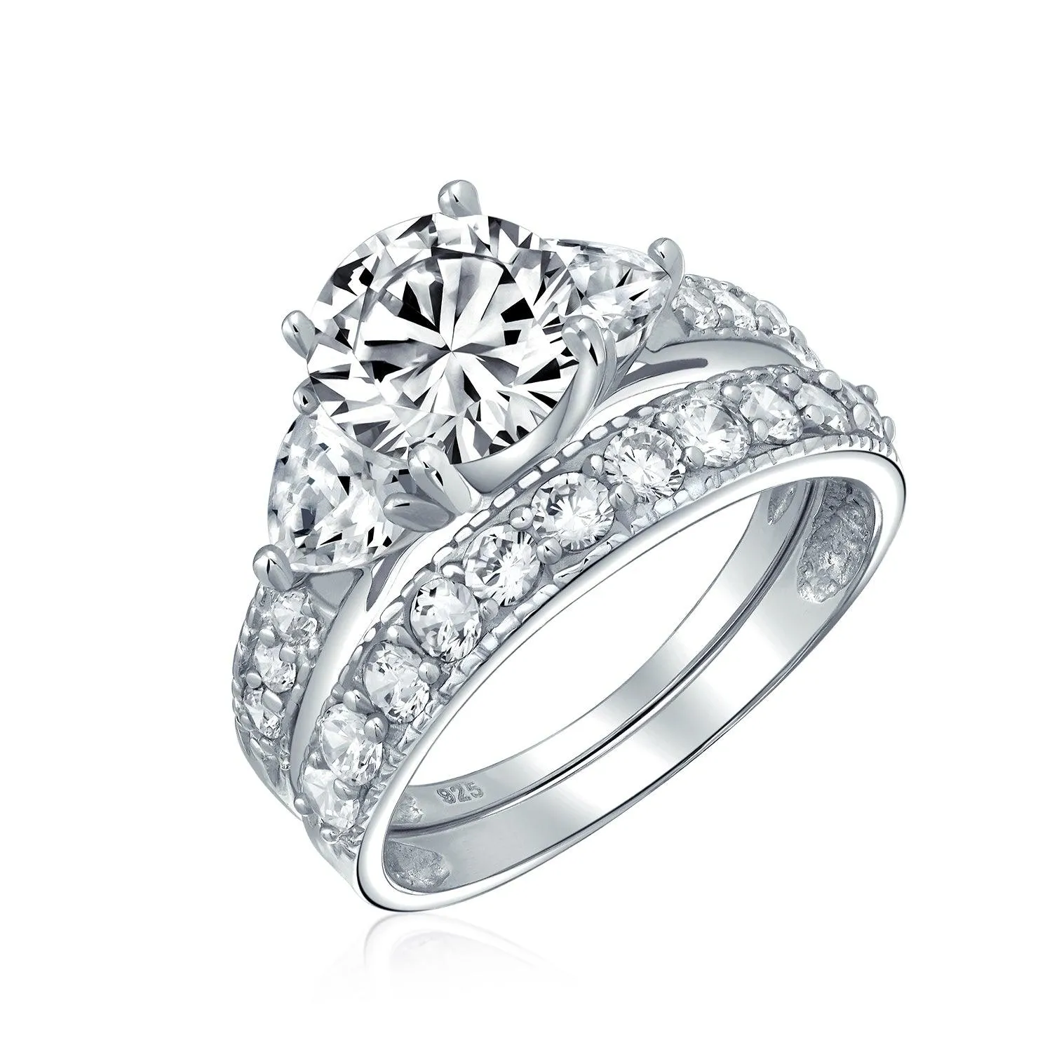 3CT Solitaire Heart AAA CZ Engagement Wedding Ring Set Sterling Silver