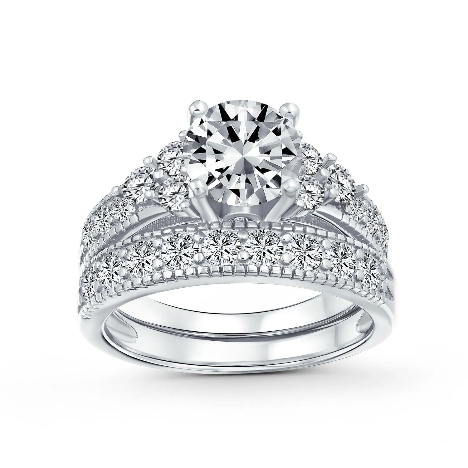 3CT Solitaire Heart AAA CZ Engagement Wedding Ring Set Sterling Silver