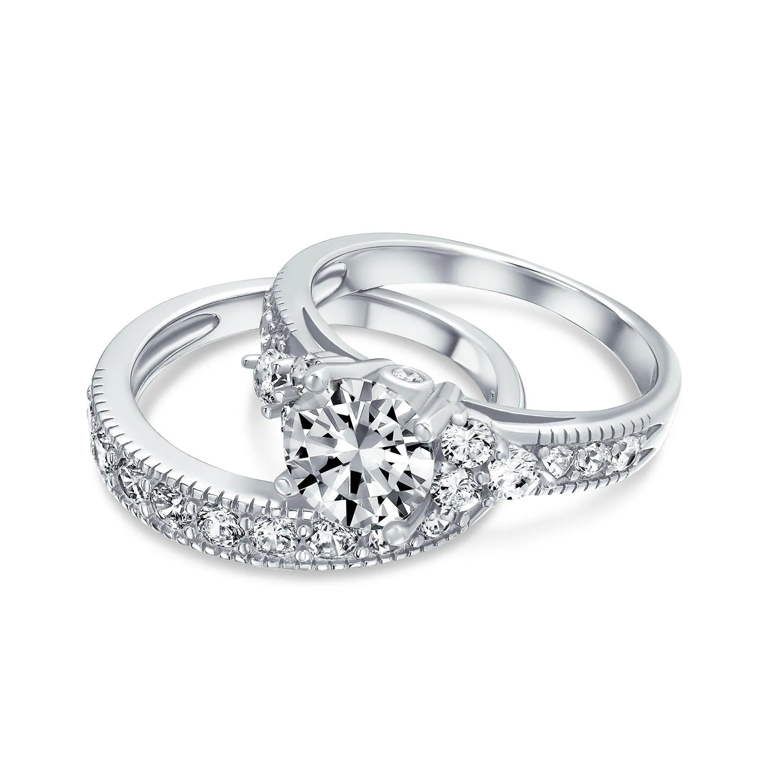 3CT Solitaire Heart AAA CZ Engagement Wedding Ring Set Sterling Silver
