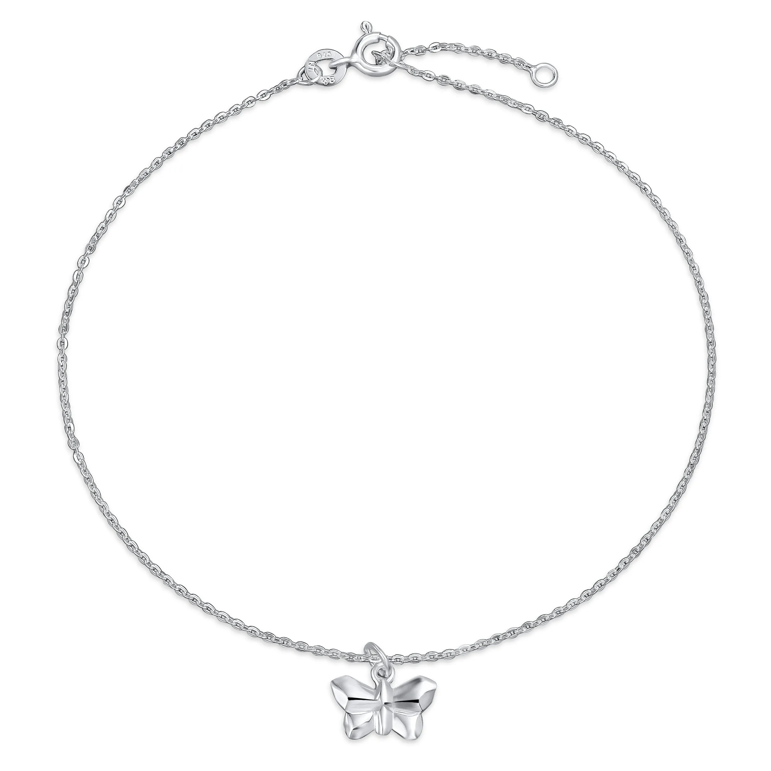 3D Origami Jewelry Giraffe Elephant Butterfly Cat Anklet .925 Silver