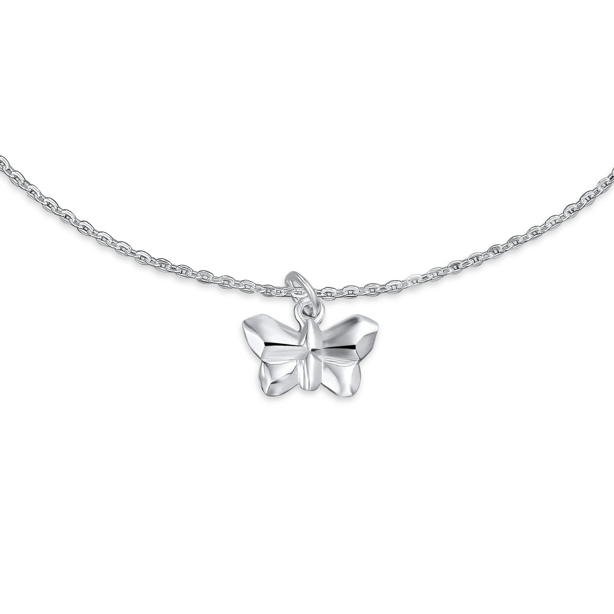 3D Origami Jewelry Giraffe Elephant Butterfly Cat Anklet .925 Silver