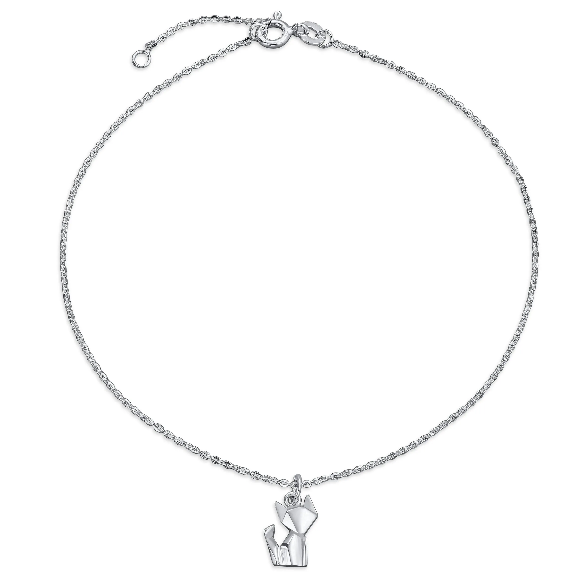 3D Origami Jewelry Giraffe Elephant Butterfly Cat Anklet .925 Silver