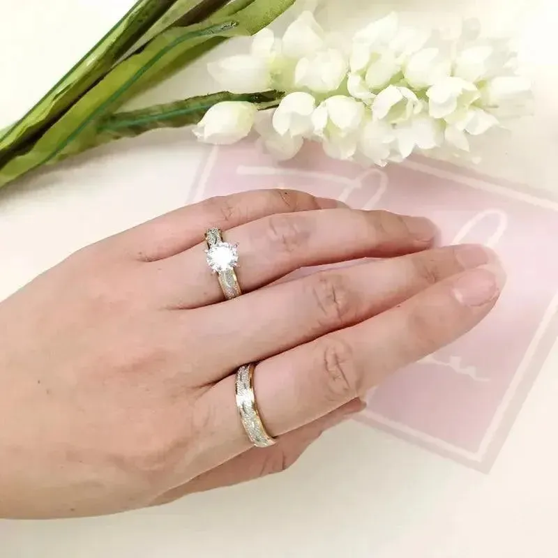 4mm Stainless Steel Couple Engagement Rings with Zircon