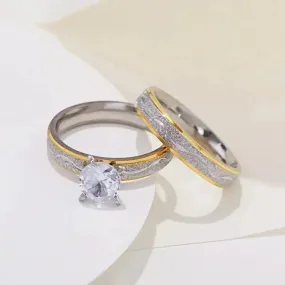 4mm Stainless Steel Couple Engagement Rings with Zircon