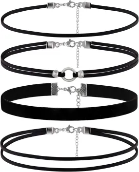 4PCS Black Choker for Women Black Lace Velvet Chocker Set Layered Classic Choker Necklace Velvet Collar Adjustable Gothic Chokers