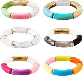6 Pieces Acrylic Bracelet Tube Bangle Bracelets Colorful Bracelets For Women Stretchable Bracelets Set Gift For Women