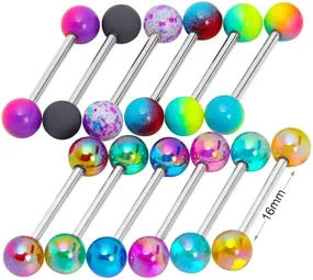 6PC Mixed Color Acrylic Ball Tongue Rings for Women 316L Surgical Steel Tongue Piercing Jewelry Tongue Ring Bars Barbell 14G Handy and professional