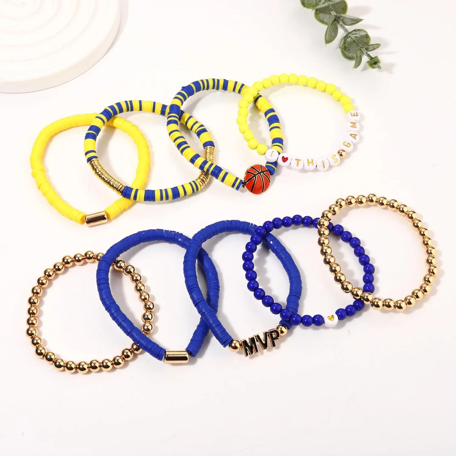 9 Pack Basketball Bracelets Stack Basketball Friendship Bracelets Heishi Beaded Stretch Bracelets Basketball Game Day MVP Sports Fan Bracelets Jewelry Gifts