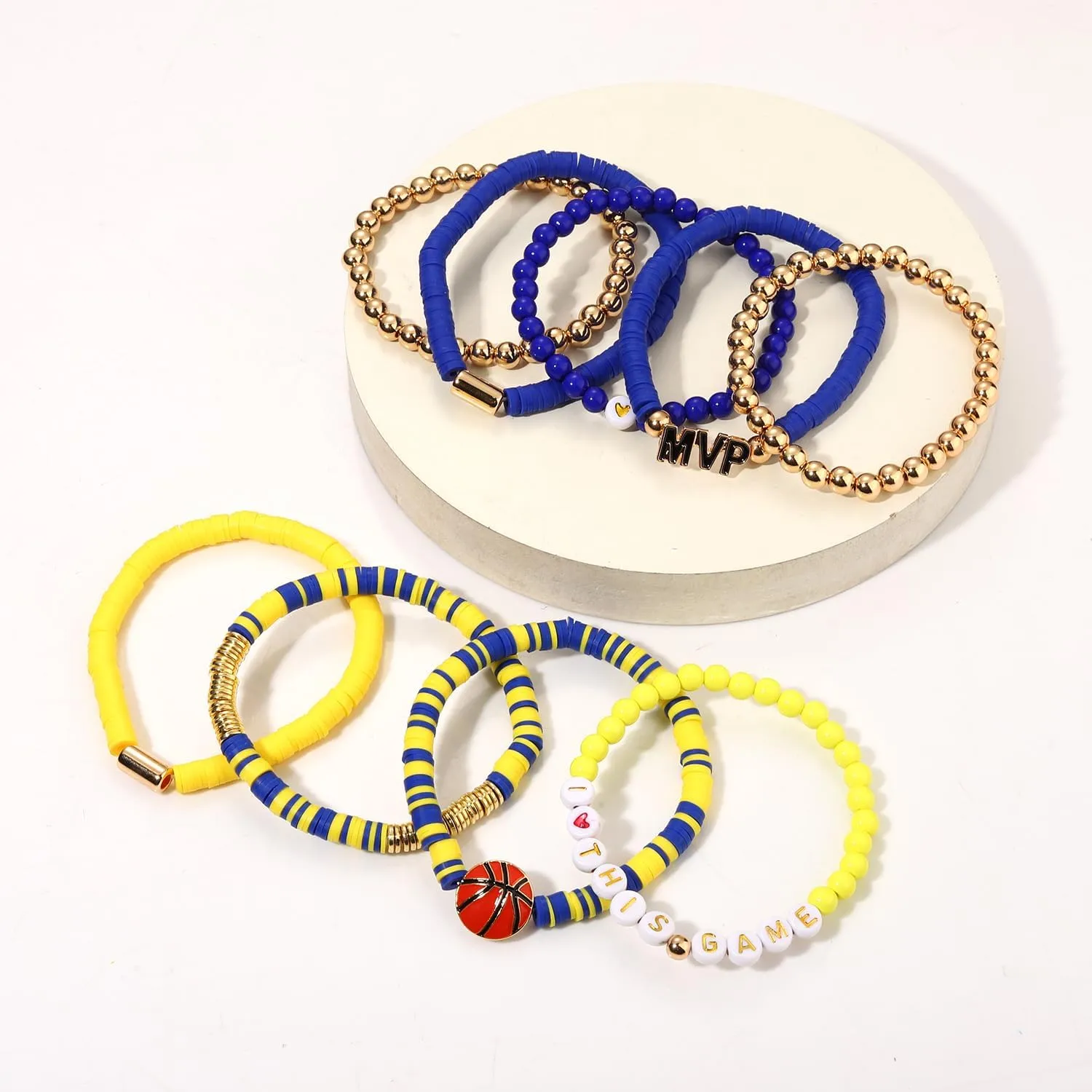 9 Pack Basketball Bracelets Stack Basketball Friendship Bracelets Heishi Beaded Stretch Bracelets Basketball Game Day MVP Sports Fan Bracelets Jewelry Gifts