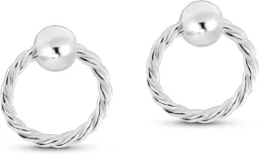 AeraVida Minimalist Beads and Twisted Open Circles Casual .925 Sterling Silver Stud Earrings | Balinese Sterling Silver Stud Earring for women | Round Stud Earrings | Preppy Stud Earrings