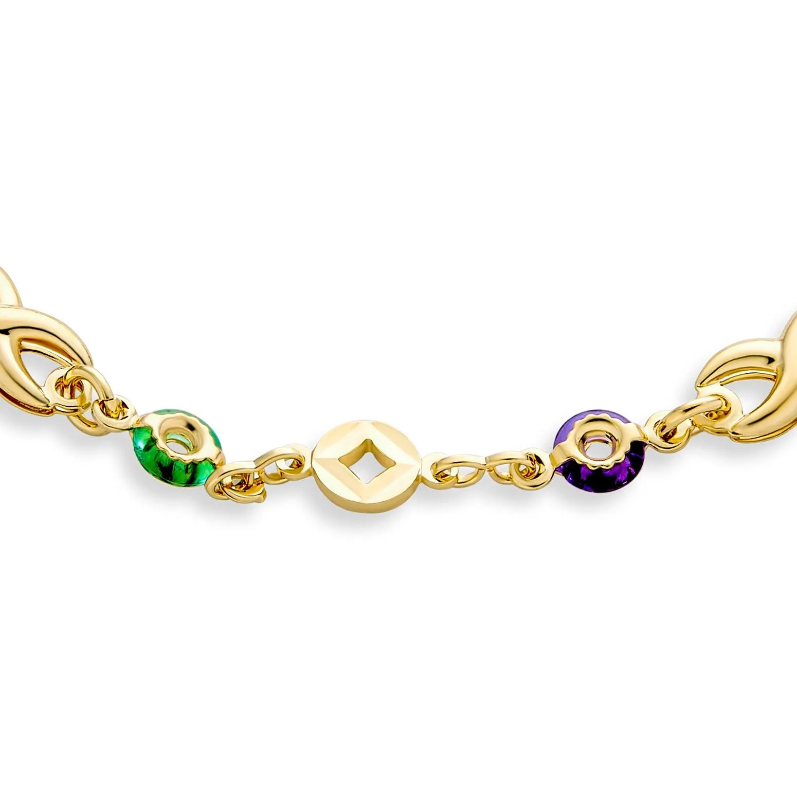 Alternating Jewel Tone Love Infinity Bracelet 18K Gold Plated 7.5 Inch