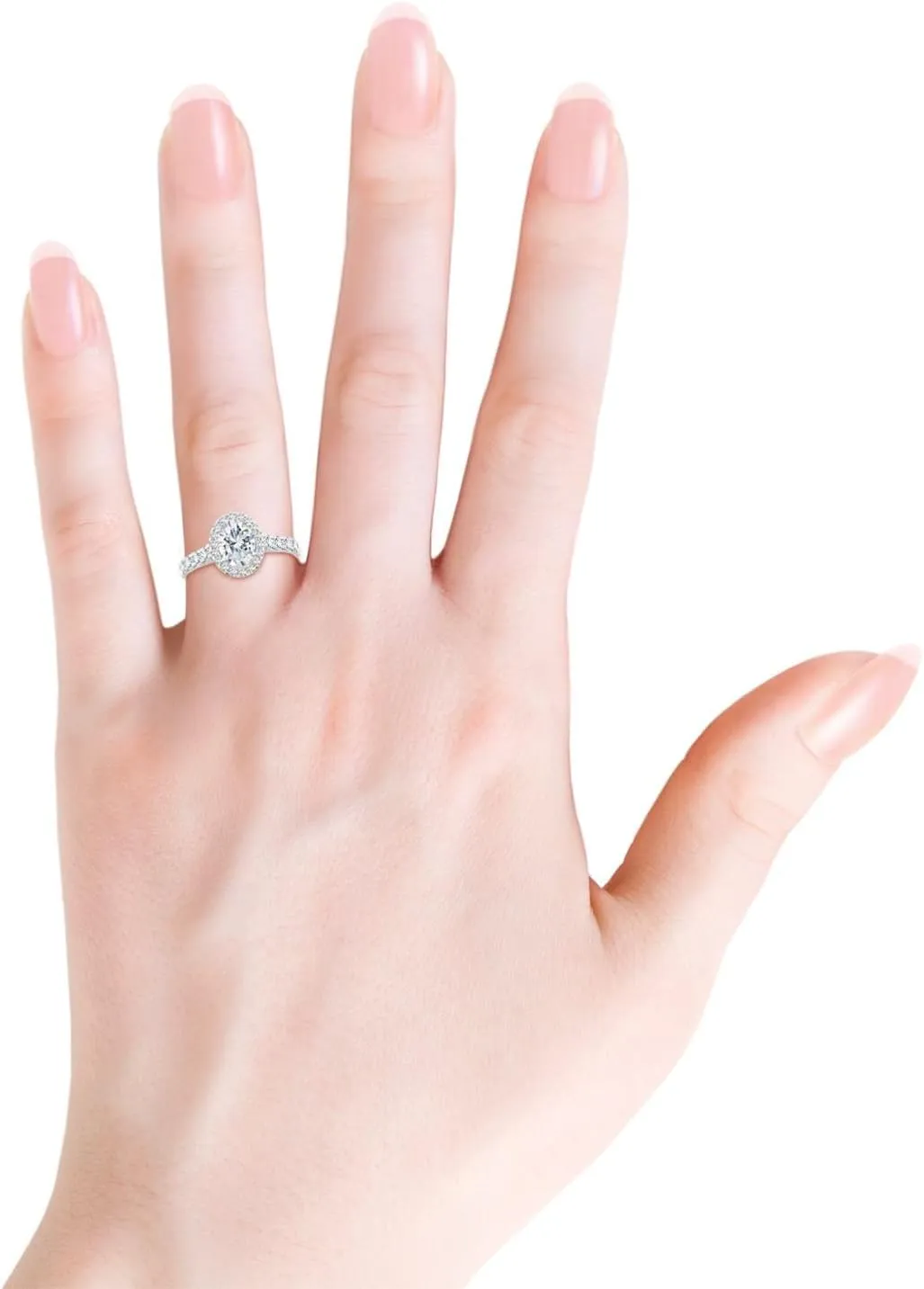 Angara Lab Grown Oval Diamond Halo Engagement Ring in Silver / 14K Solid Gold/Platinum | April Birthstone, Birthday, Anniversary, Wedding Jewelry Gift for Women