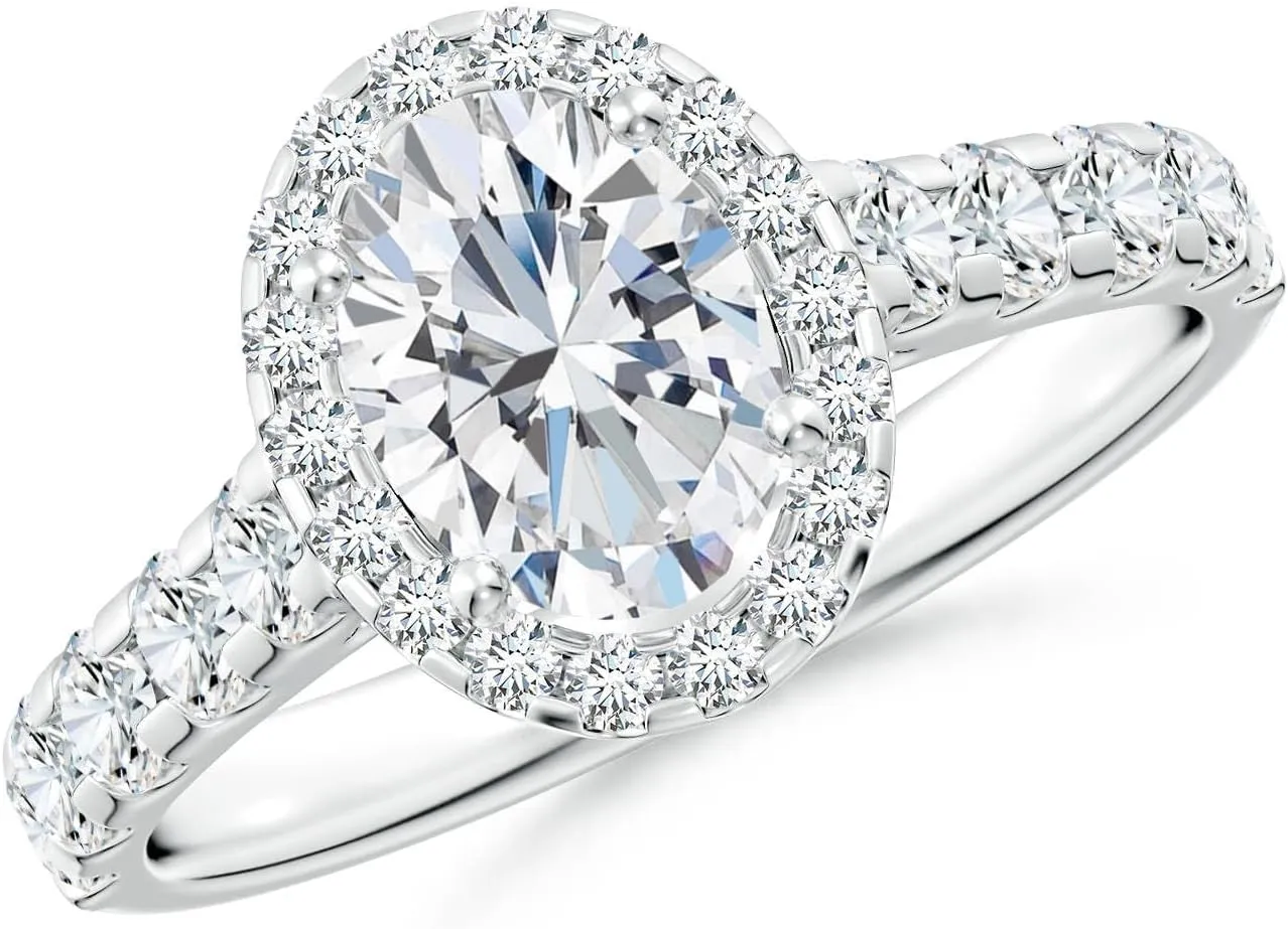 Angara Lab Grown Oval Diamond Halo Engagement Ring in Silver / 14K Solid Gold/Platinum | April Birthstone, Birthday, Anniversary, Wedding Jewelry Gift for Women