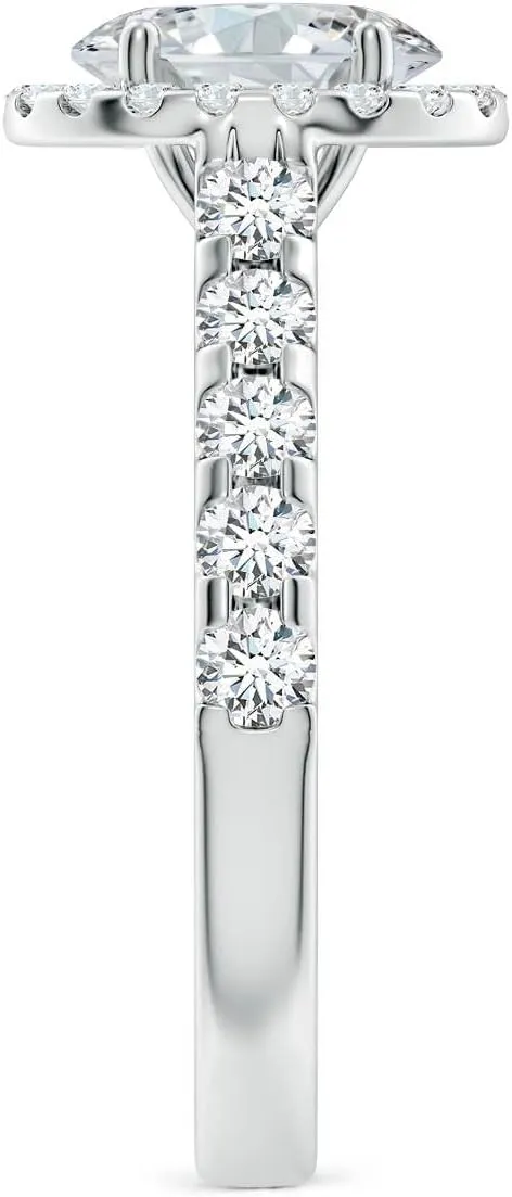 Angara Lab Grown Oval Diamond Halo Engagement Ring in Silver / 14K Solid Gold/Platinum | April Birthstone, Birthday, Anniversary, Wedding Jewelry Gift for Women