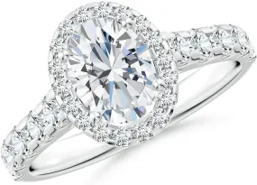 Angara Lab Grown Oval Diamond Halo Engagement Ring in Silver / 14K Solid Gold/Platinum | April Birthstone, Birthday, Anniversary, Wedding Jewelry Gift for Women