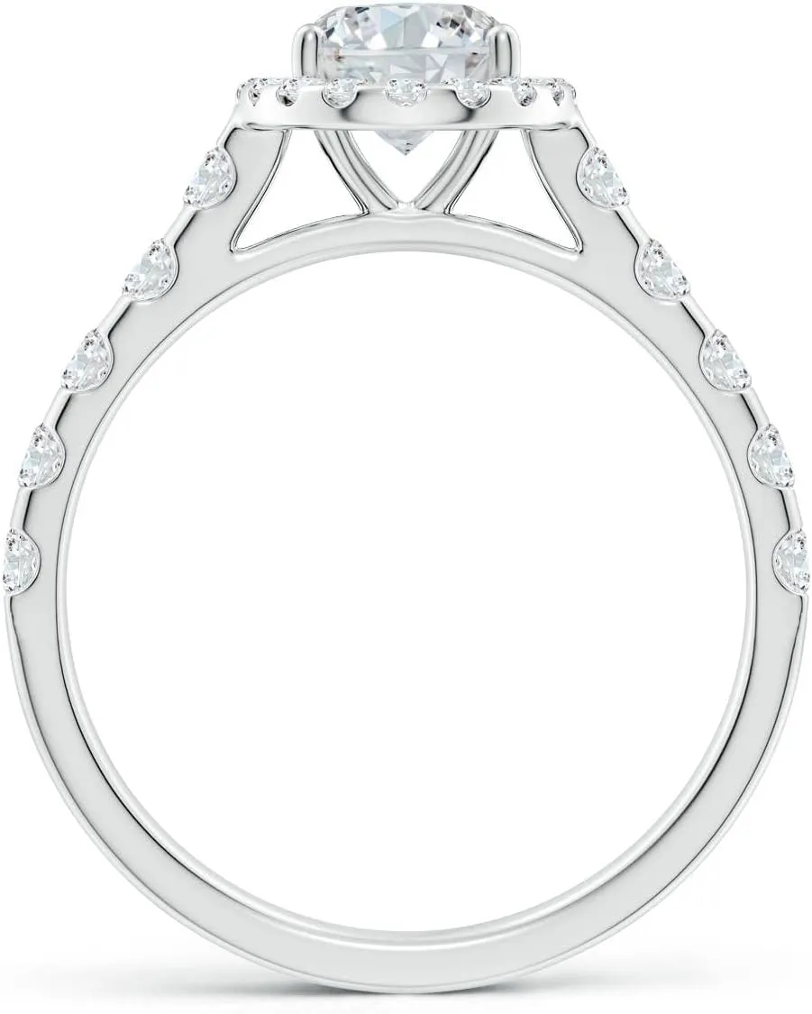 Angara Lab Grown Oval Diamond Halo Engagement Ring in Silver / 14K Solid Gold/Platinum | April Birthstone, Birthday, Anniversary, Wedding Jewelry Gift for Women
