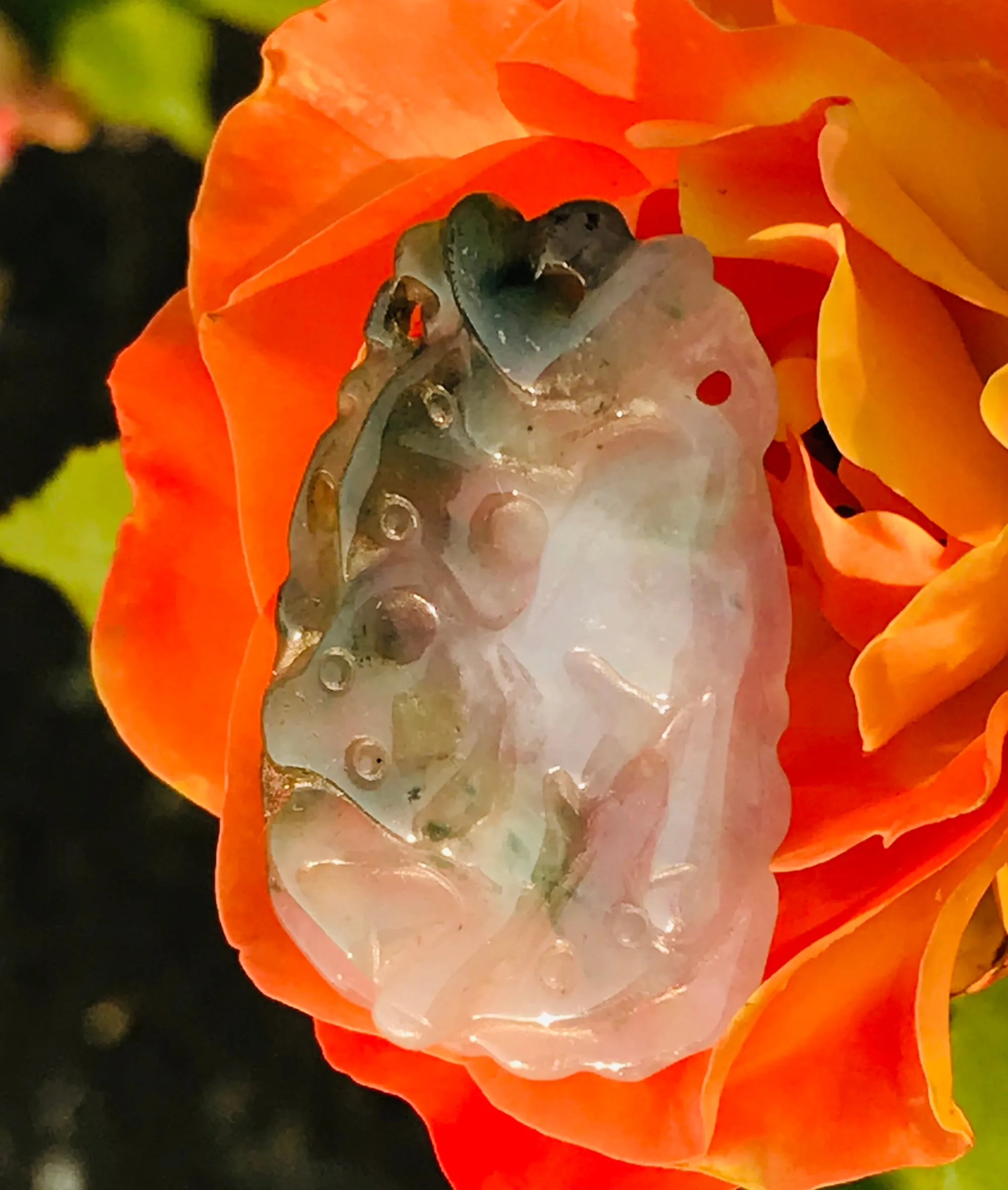 Antique Authentic Jadeite tested Green   Lavender Jade Carved Stone Bull Pendant