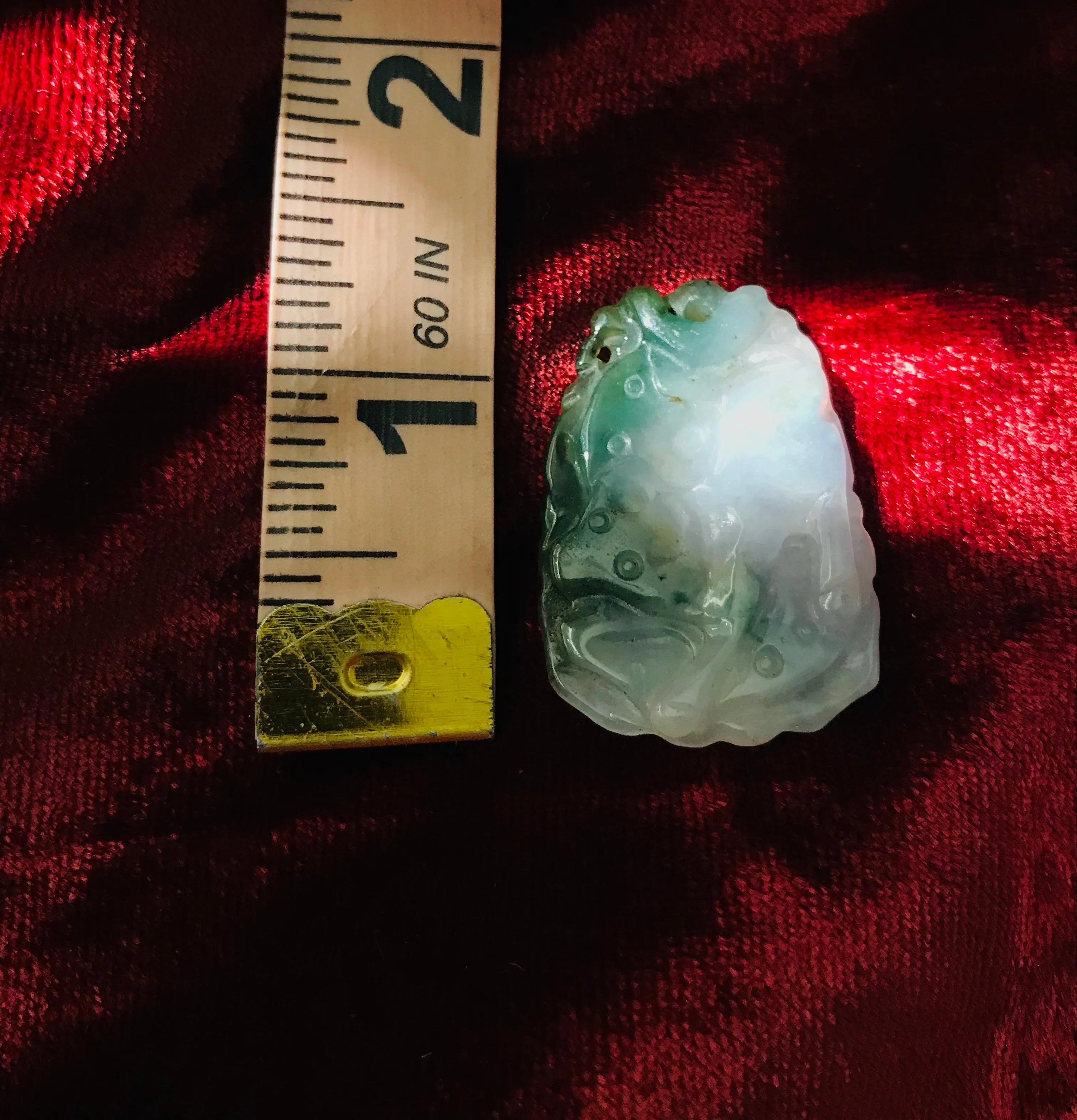 Antique Authentic Jadeite tested Green   Lavender Jade Carved Stone Bull Pendant