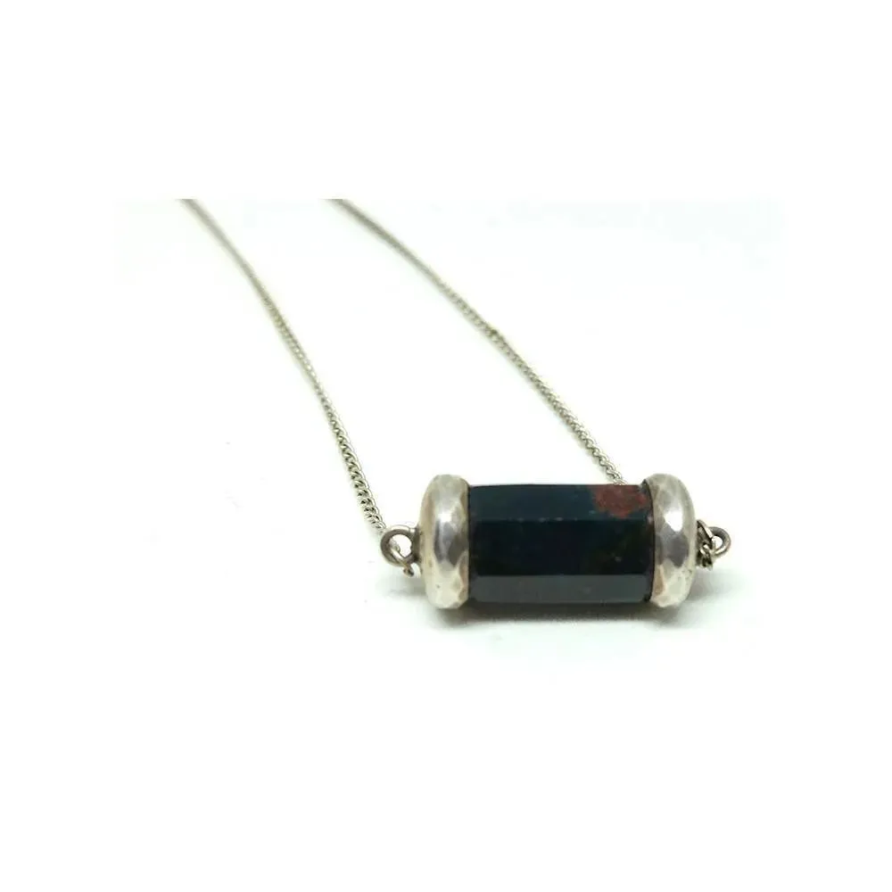 Antique Edwardian Bloodstone Silver Necklace