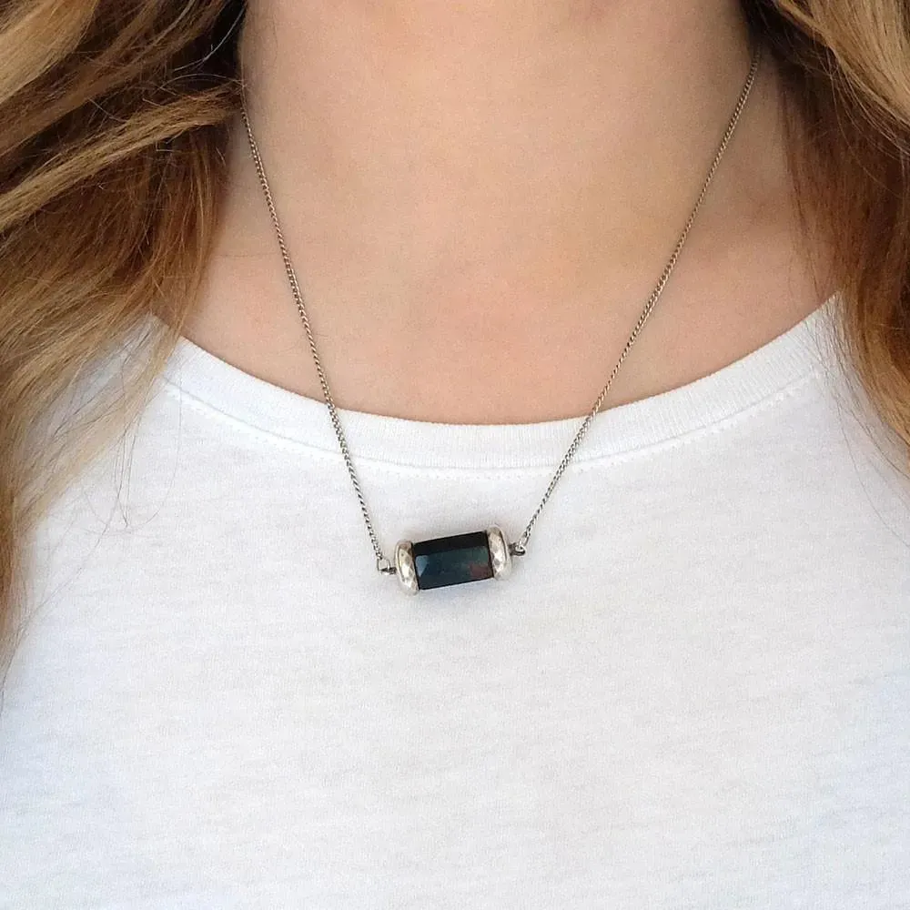 Antique Edwardian Bloodstone Silver Necklace