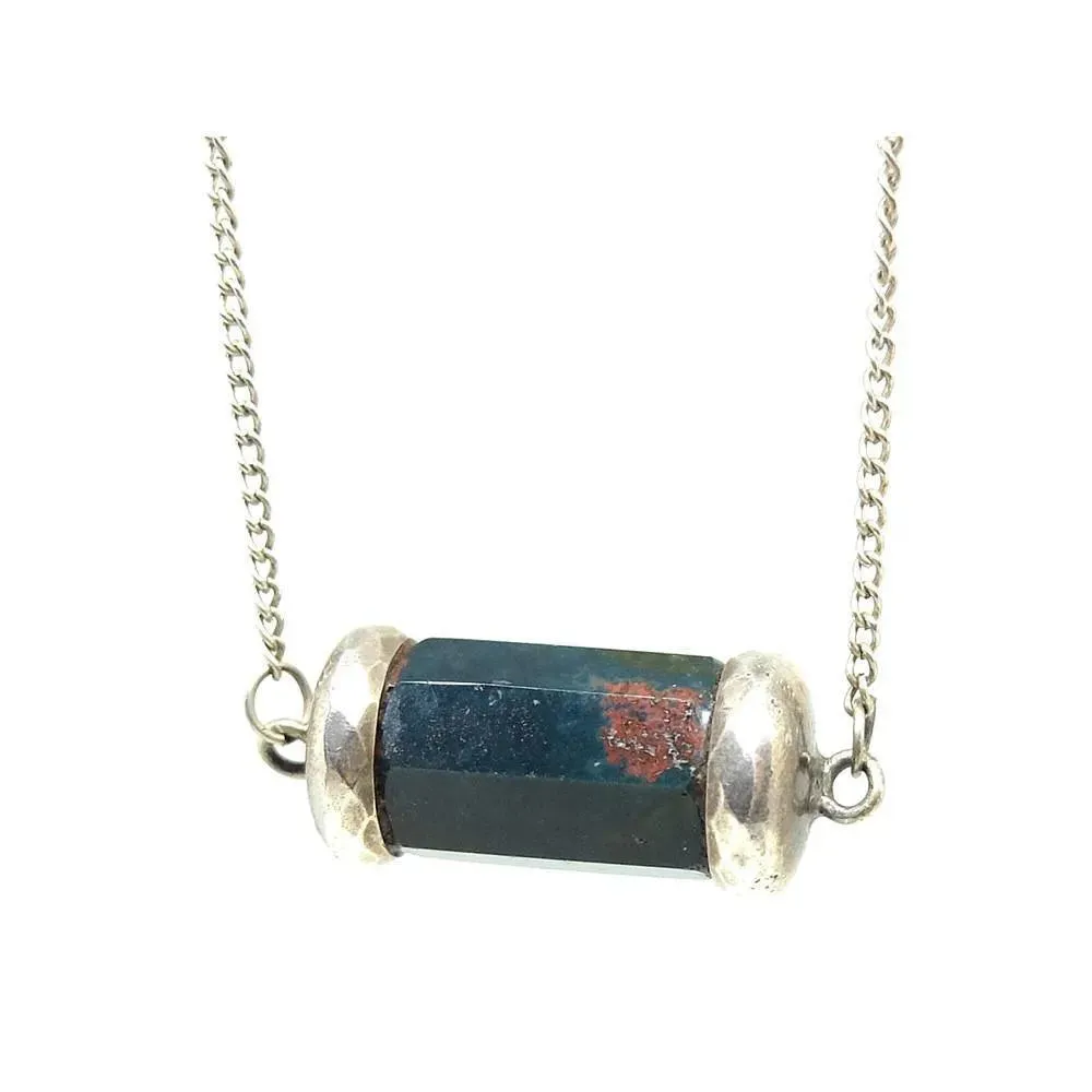 Antique Edwardian Bloodstone Silver Necklace