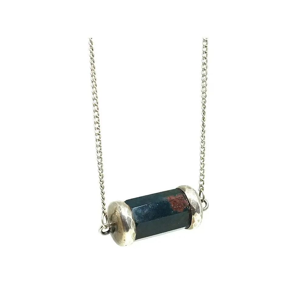 Antique Edwardian Bloodstone Silver Necklace