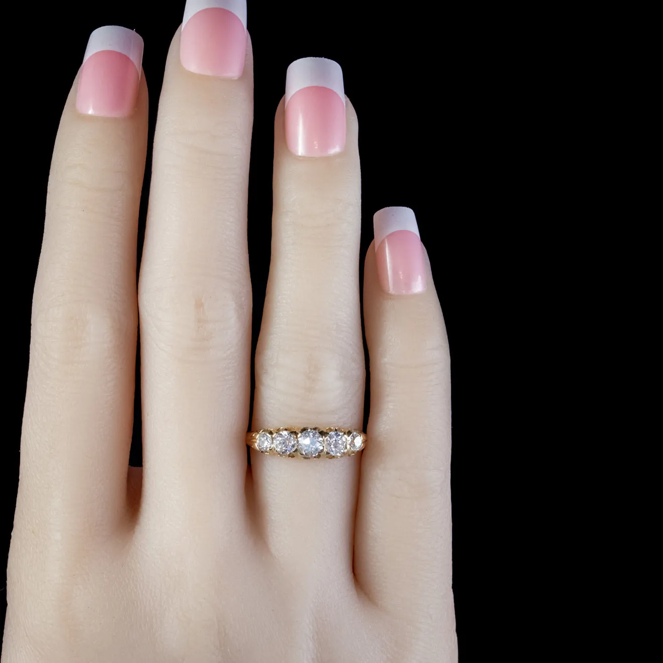 Antique Victorian Diamond Five Stone Ring 1Ct Old Cut Diamonds 15Ct Gold Circa 1900
