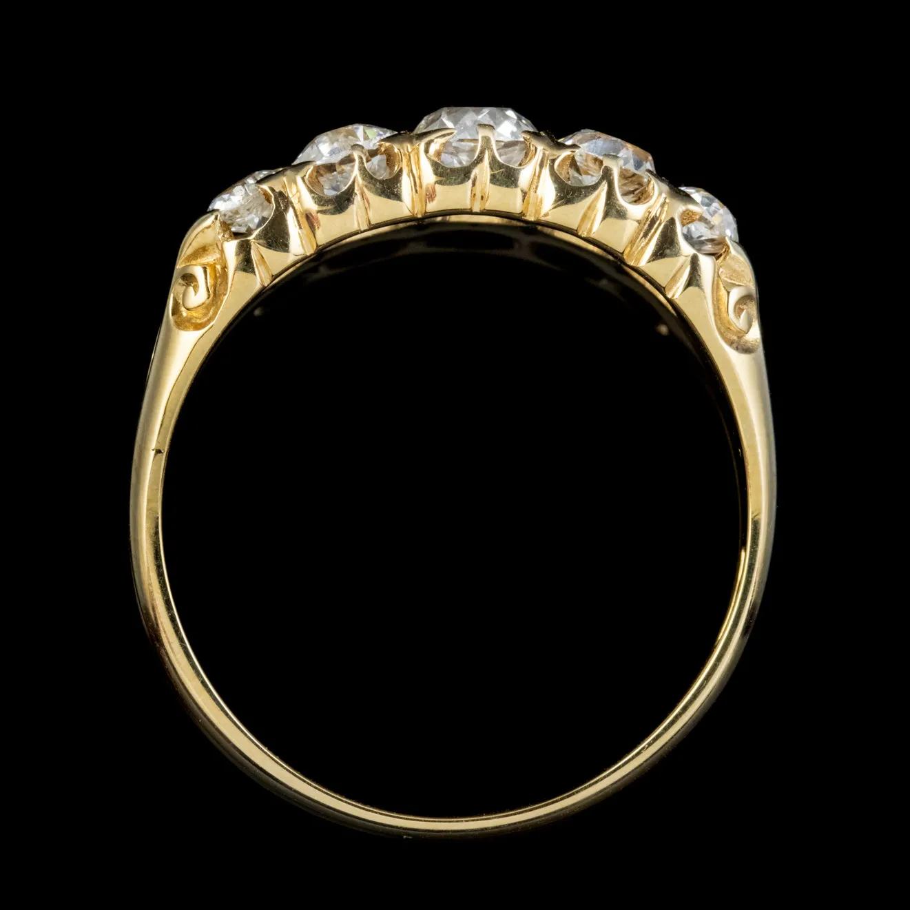 Antique Victorian Diamond Five Stone Ring 1Ct Old Cut Diamonds 15Ct Gold Circa 1900