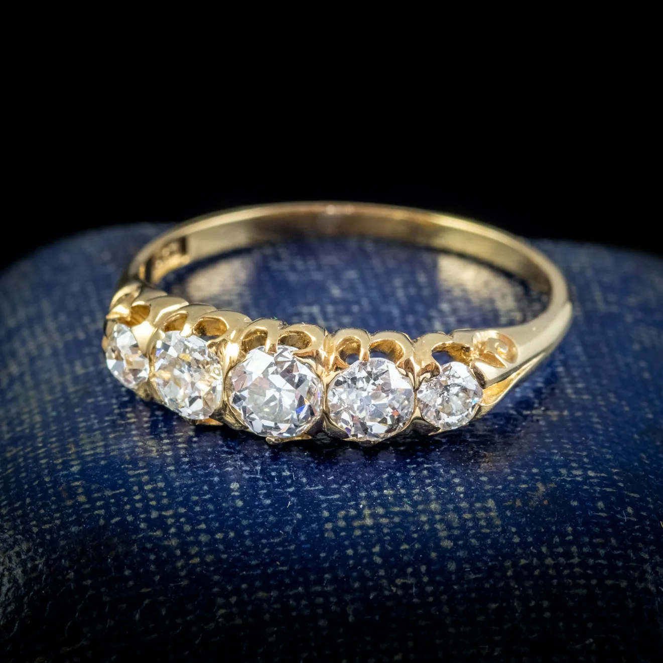 Antique Victorian Diamond Five Stone Ring 1Ct Old Cut Diamonds 15Ct Gold Circa 1900