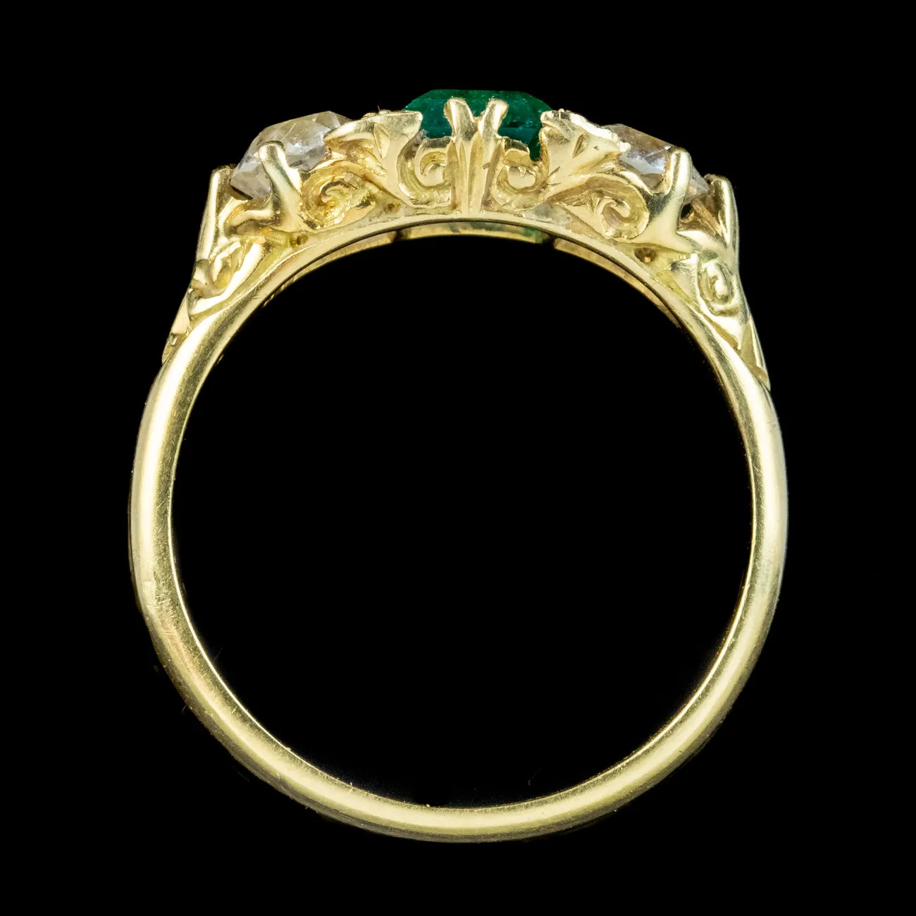 Antique Victorian Emerald Diamond Trilogy Ring 0.95ct Emerald