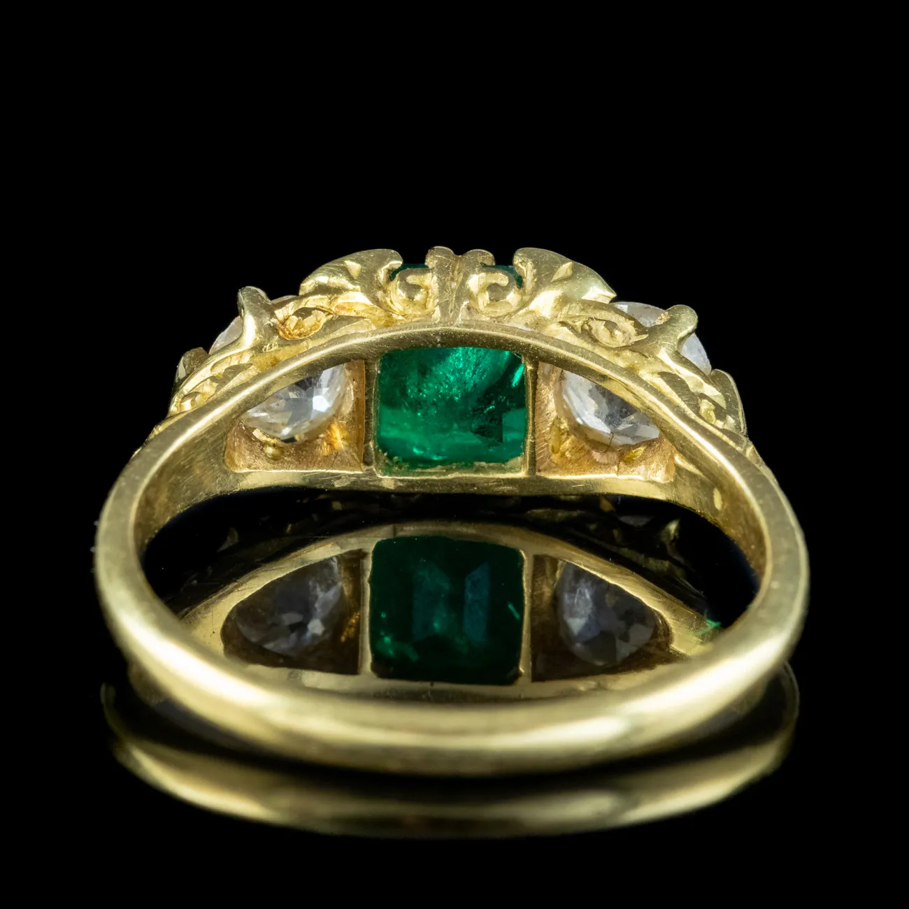 Antique Victorian Emerald Diamond Trilogy Ring 0.95ct Emerald