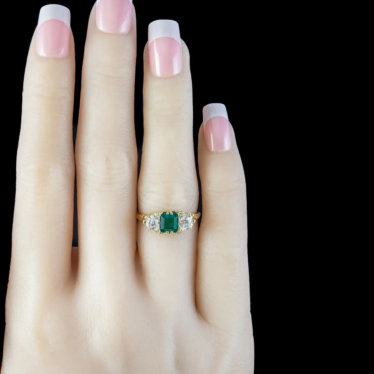 Antique Victorian Emerald Diamond Trilogy Ring 0.95ct Emerald
