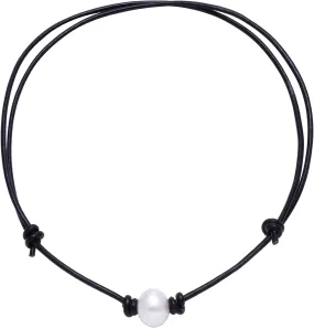 Aobei Pearl Handmade Single Cultured Freshwater Pearl Choker Necklace for Women Genuine Leather Jewelry Glaze Ball Necklace Gift for Her