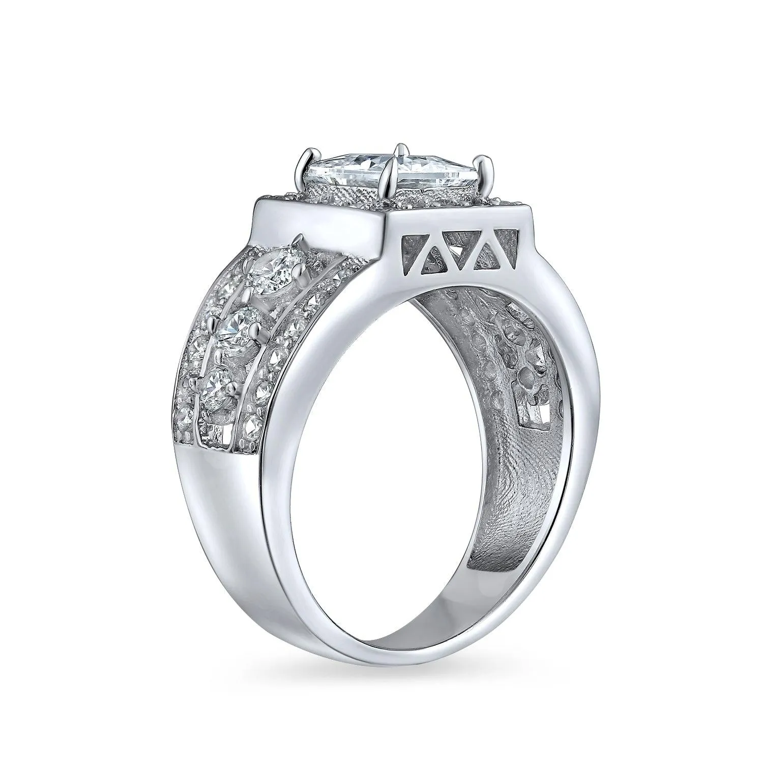 Art Deco 2-4 CT Cushion Cut CZ Solitaire Engagement Ring .925 Silver