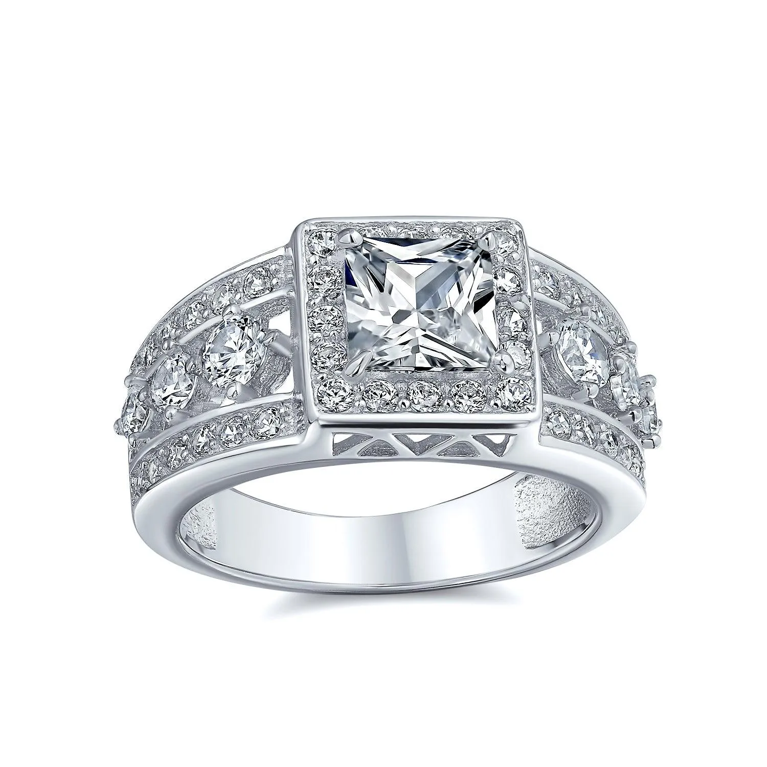 Art Deco 2-4 CT Cushion Cut CZ Solitaire Engagement Ring .925 Silver
