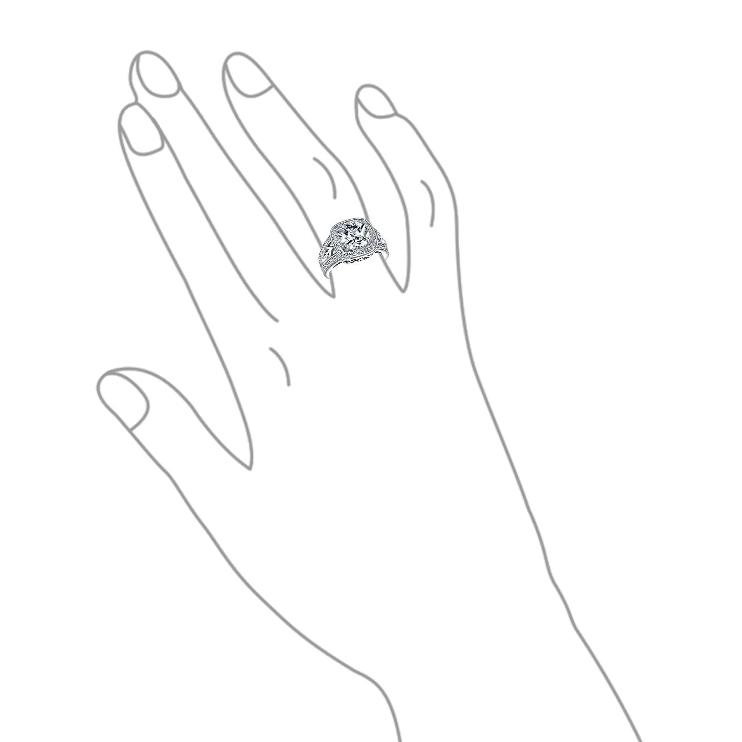 Art Deco 2-4 CT Cushion Cut CZ Solitaire Engagement Ring .925 Silver